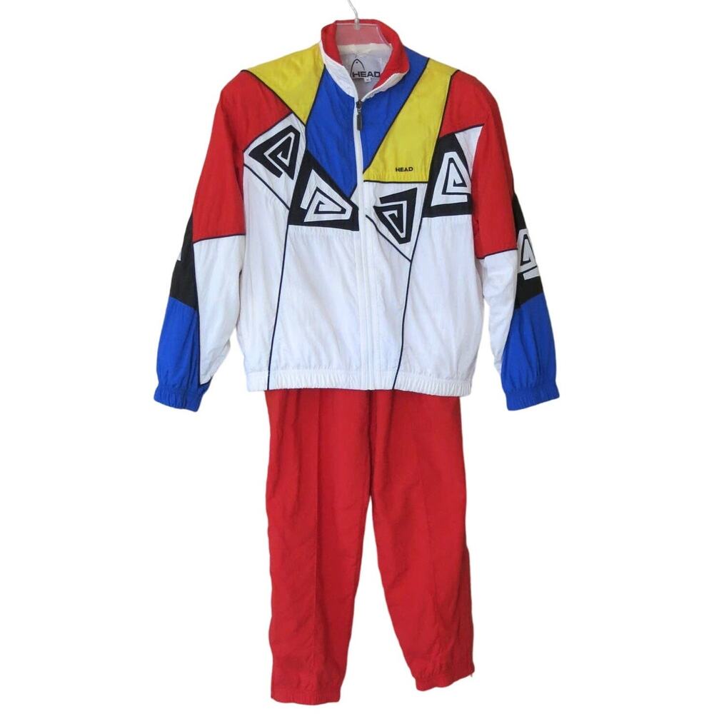 Vintage HEAD Track Suit Size S Women Red Blue Colorblock 80s Hip Hop Streetwear